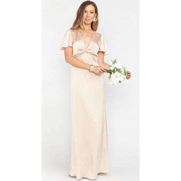 Show Me Your MuMu Rome Twist Gown Dress SZ Extra Small Champagne Luxe Satin Maxi - Picture 1 of 16